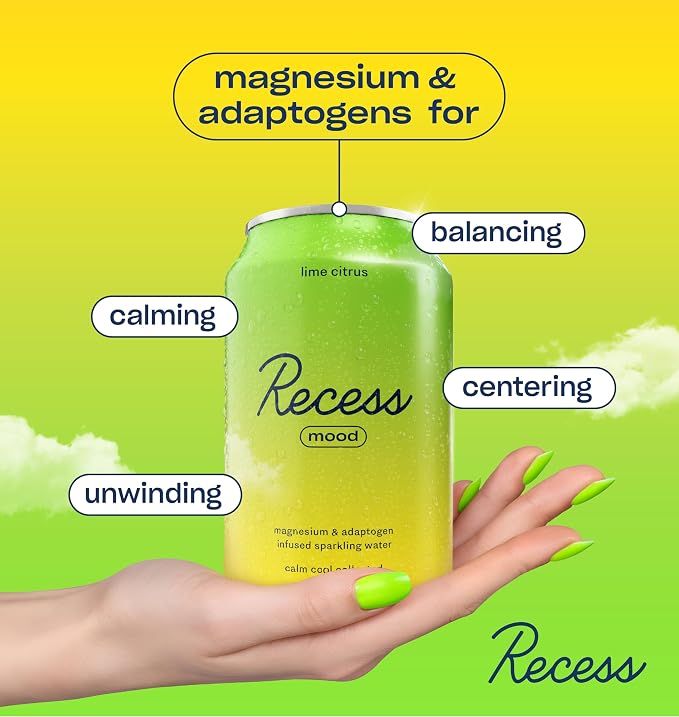 Recess Mood Magnesium & Adaptogen Drink, Relaxation Beverage, 12 ounce (Variety Pack, 12 pack)