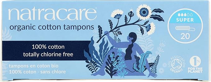 Natracare Non-Applicator 100% Organic Cotton Tampons, Super, Totally Chlorine Free, Biodegradable and Compostable (12 Pack, 240 Tampons Total)