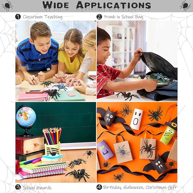 Sumind 8 Pieces Halloween Realistic Fake Spiders Lifelike Plastic Insect Figures Giant Spiders Action Model for Educational Learning Halloween Prank Props Party Decorations Supplies