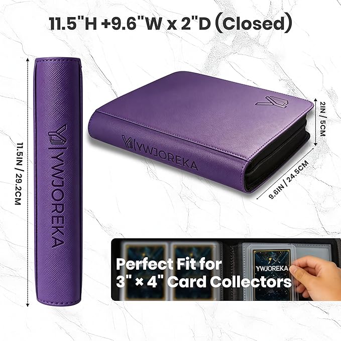 Toploader Binder 4 Pocket, Holds 128 Toploaders, Double-Sided Card Storage Binder for 3" x 4" Rigid Cards, PU Leather Album for Trading Cards & Sports Cards(Purple)