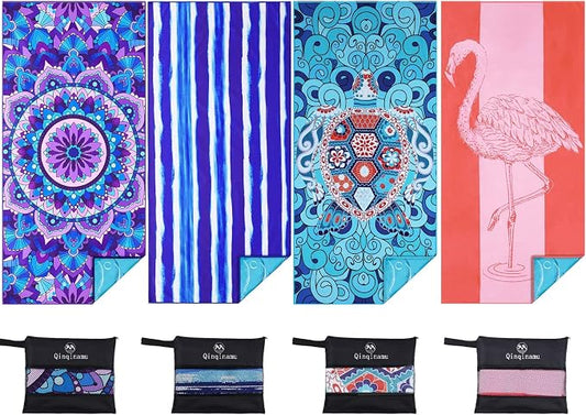 4 Pack Microfiber Oversized Lightweight Beach Towel 71"x32" Extra Thin Large Sand Free Towels Travel Swim Pool Yoga Gym for Adults Women Men Beach Essentials Accessories Vacation Gift