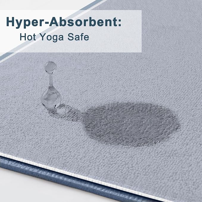 2 Pack Yoga Mat Towel with Bonus Grip Socks, Lavender Gray+Sky Blue | Elegant Embroidered, 1-Second Sweat Absorption & Non-Slip | Machine Washable Microfiber | Hot Yoga, Pilates | 73''*27.6''