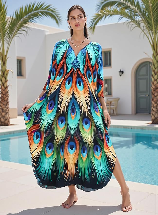 Mumu Dresses for Women Plus Size, Bohemian Kaftan Beach Cover Up Long Maxi Nightgown Soft Loungewear