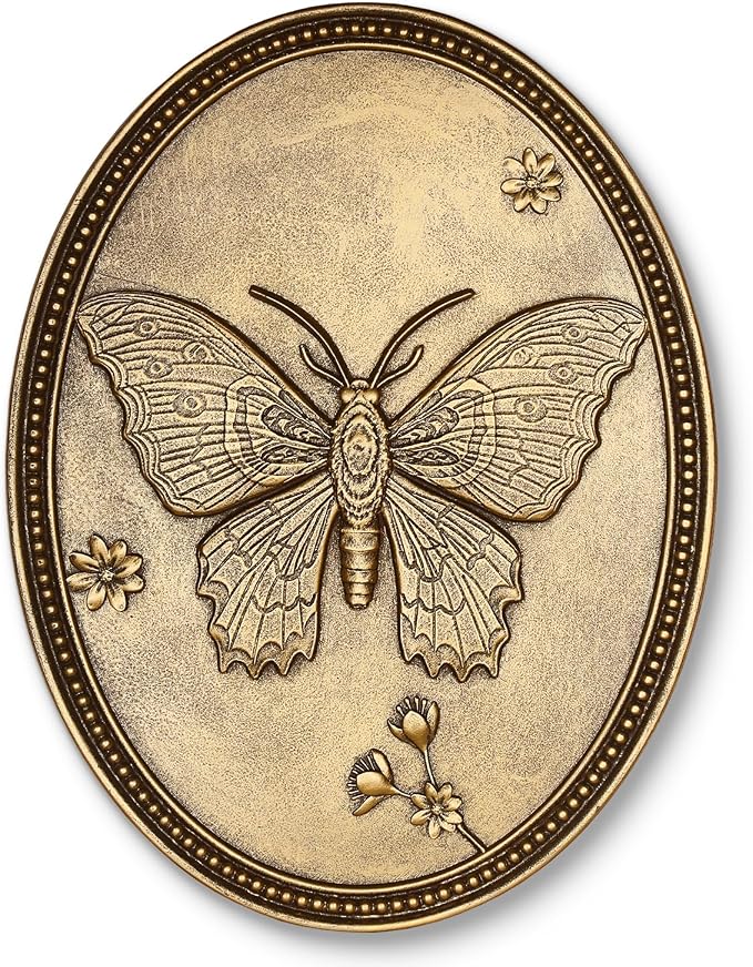 Vintage Butterfly Wall Sculpture, Antique Wall Decor, Gold Wall Art, Hanging Decoration with Embossed Butterfly Design, Vintage Decoration for Living Room Bedroom and Hallway, Housewarming Gift