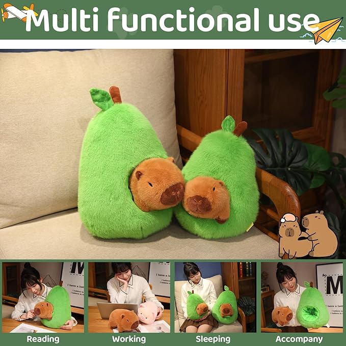 Avocado Capybara Plush Toy - 13.77 Inch Soft Capybara Stuffed Animal, Cute Avocado Food Plushie Pillow Doll, Party Decor Birthday Gift for Boys and Girls