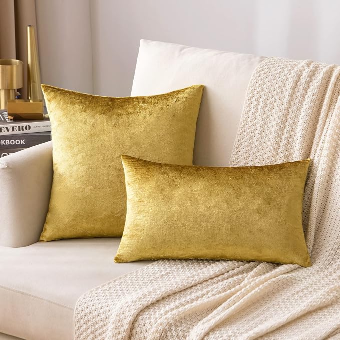 MIULEE Velvet Throw Pillow Covers 20x20 Inch Pack of 2 Golden | Soft Solid Decorative Pillow Covers, Modern Luxury Home Decor, for Couch Chair Sofa Bedroom Livingroom
