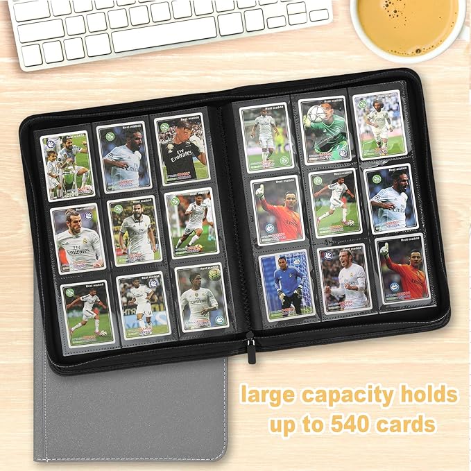 Trading Card Binder 9 Pocket, GERMUN PU Cover Card Binder for 540 Cards, Premium Trading Card Collection Binder, Double Sided Pocket Card Album for MTG, TCG (Grey)