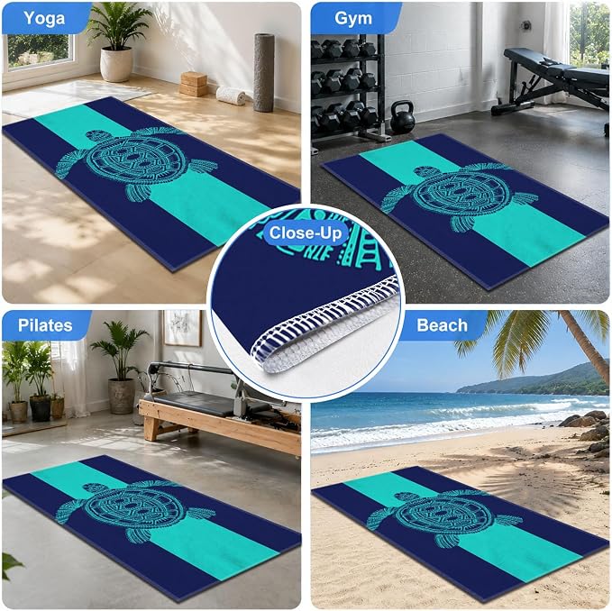 Yoga Mat Towel, Hot Yoga Non Slip with 4 Corner Pockets, 74 x 26 in | Soft Absorbent Microfiber With Four Corner Pockets, Fits Over Yoga Mats For Hot Yoga, Pilates, Gym, And Travel