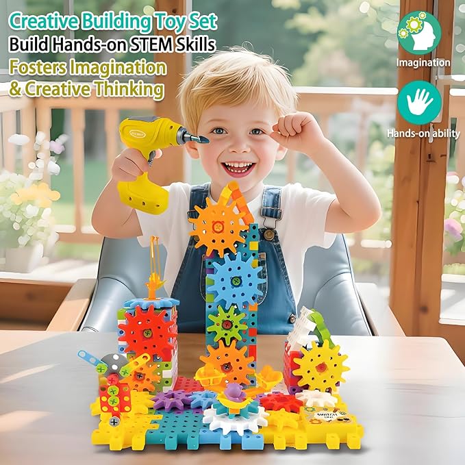 STEM Education Building Toys, 248 PCS Electric Gear Building Blocks Toys Set with Drill, Toddler Screw Toy, Kids Tool Set Construction Toy for Boys Girls Gifts Age 3+