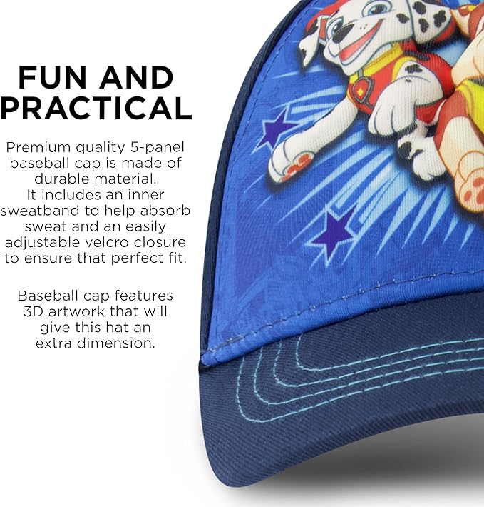 Nickelodeon Boys Baseball Cap, Paw Patrol Marshall Adjustable Toddler Hat, Ages 2-4 Or Boy Hats for Kids Ages 4-7