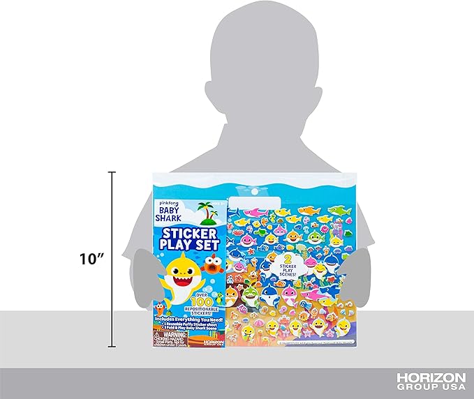 Baby Shark Sticker Play Set - 100 Reusable Puffy Stickers – Baby Shark Sticker Bundle for Kids Ages 3 and Up