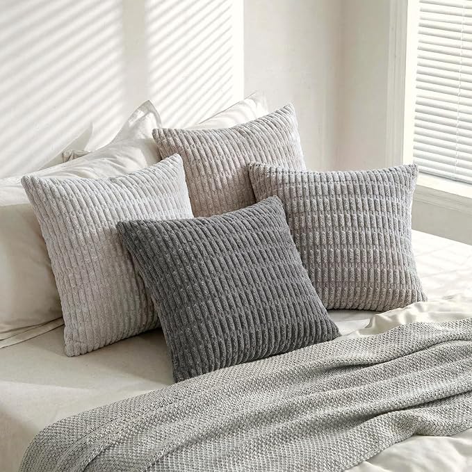 Fancy Homi 4 Packs Decorative Throw Pillow Covers for Living Room Couch Bed, Modern Farmhouse Boho Home Décor Accent Cushion Case, 14" x 14", Grey Series