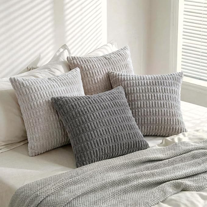 Fancy Homi 4 Packs Decorative Throw Pillow Covers for Living Room Couch Bed, Modern Farmhouse Boho Home Décor Accent Cushion Case, 28" x 28", Grey Series