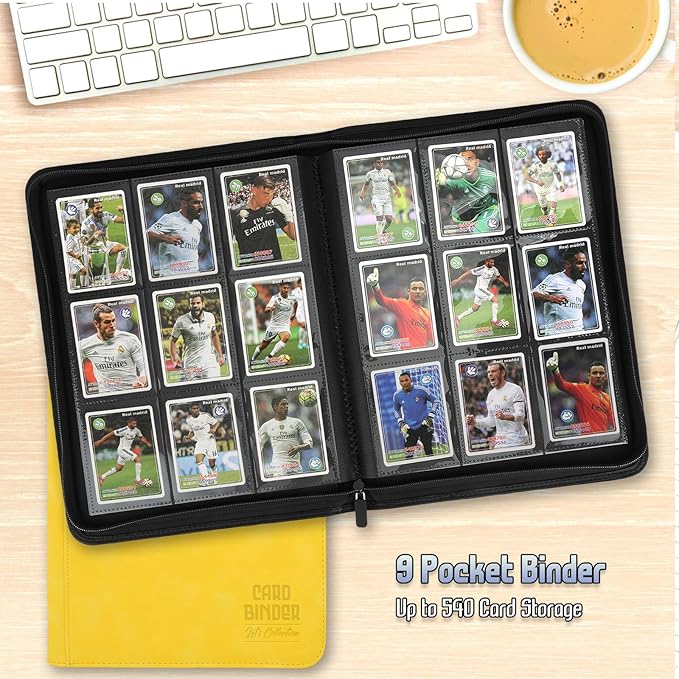 Trading Card Binder, Premium 9 Pocket Double Sided 540 Pocket PU Card Collection Binder, Collectible Trading Card Albums for MTG, TCG, Sport Card, Game Cards (Yellow)