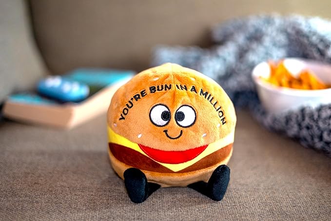 Hamburger Plushie - You're Pun in A Million Punny Muffin Plush, Cute Food Plushie Gift for Kids