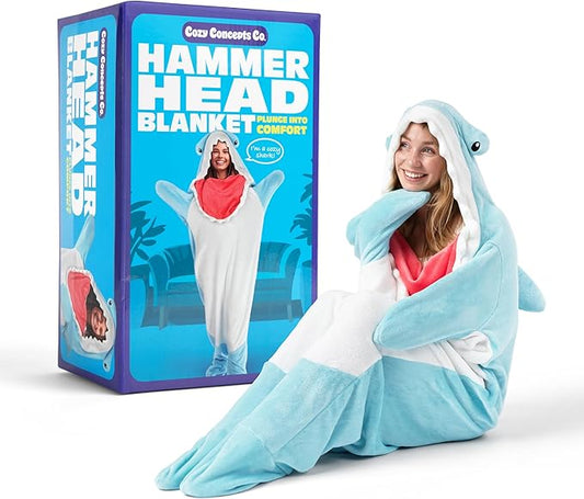 Cozy Concepts Co. Hammerhead Shark Blanket by Relatable, Super Soft Plush Throw for Teens and Kids, A Cozy Dorm Room Essential, Fun Back to School Stuff & Perfect Comfort Gift for Students