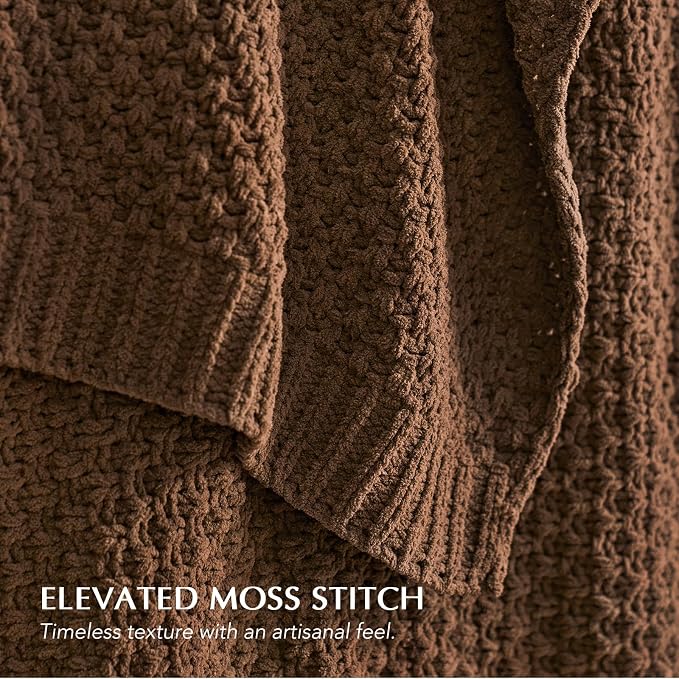 EVERGRACEHOME Chunky Chenille Knit Throw Blanket, 50 x 60, Burnt Orange | Sculpted Moss Stitch, Chic Modern Farmhouse, All-Season Warmth, OEKO-TEX® Certified, Elegant Blanket for Couch, Bed, Sofa
