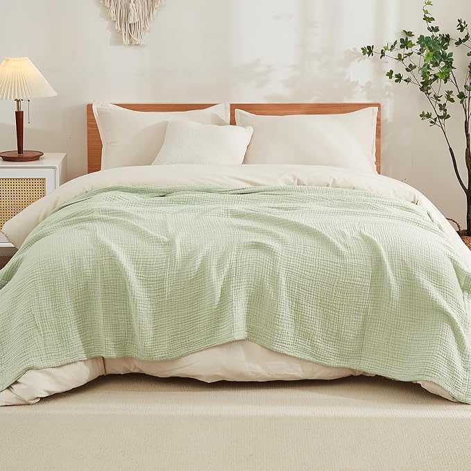 EMME Muslin Blankets for Adults Throw Blanket for Couch Breathable Gauze Soft Lightweight Airy Mint Green Queen 90" x 90"