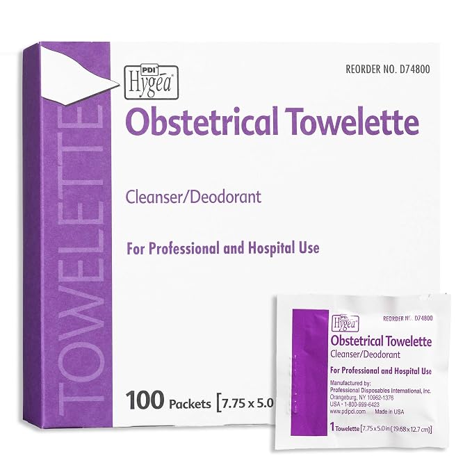 Hygea Obstetrical Towelette, Postpartum Care, Feminine Personal Cleansing Wipe, With Benzalkonium Chloride, Individually Wrapped, 100 Wipes Per Box
