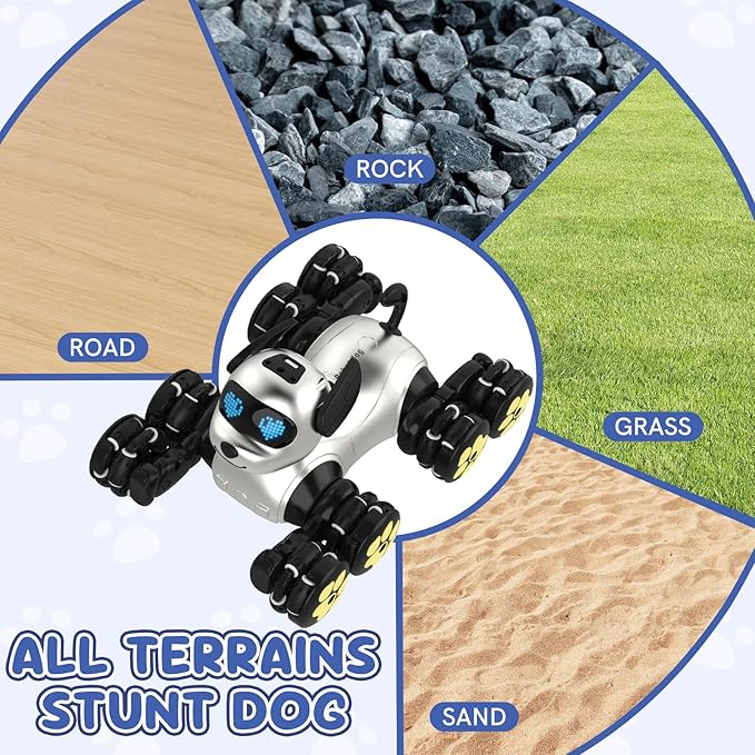 8WD Stunt RC Car Robot Dog Toys, 2.4GHz Remote Control Car Dog Toys with LED Eyes, Smart Interactive Programmable Robot Gift for Kids Age 3 4 5 6 7 8 Year Old