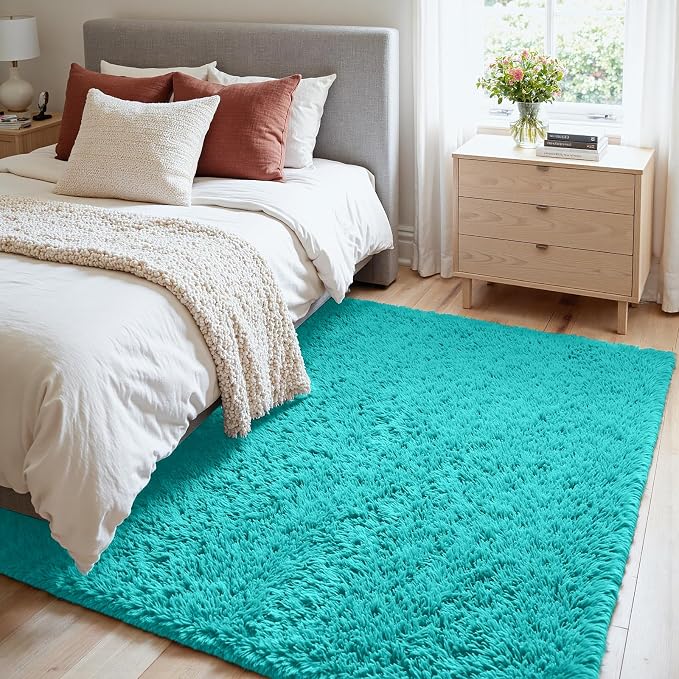 4x6 Area Rugs for Living Room Rug: Soft Fluffy Shag Teal Blue Rugs for Bedroom, Non-Slip Large Fuzzy Plush Rug Indoor Floor Carpet for Nursery Kids Boys Girls Room, Dorms, Playroom, Modern Home Decor