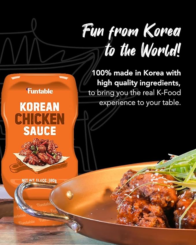 Funtable Korean Fried Chicken Sauce - Sweet, Spicy & Tangy, 13.4 oz | Sticky Glaze for Wings, Nuggets and BBQ; Ready-to-Use Dipping and Cooking Condiment Inspired by Authentic K-Food Flavors