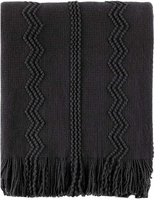 BATTILO HOME Black Throw Blanket for Couch, 50"x60" | Bed Throws for Home Decor, Decorative Black Knit Throw for Sofa Living Room