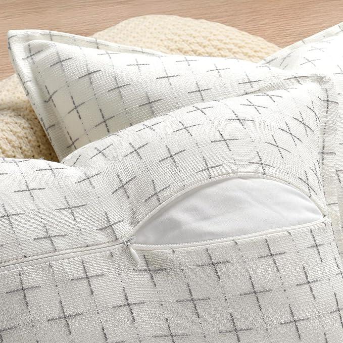 Pillow Covers 24x24 Set of 2 Soft Polyester Textured Pillow Covers with Stylish Flange Edge Cozy Farmhouse Throw Pillows for Couch Bed Sofa Living Room