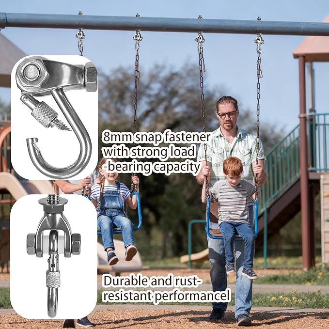 4 Heavy Duty Swing Hangers 180° Swing Seat Hardware Replacement Stainless Steel Swing Hooks 800LBS Capacity Playground Hammock Chair Porch Swing