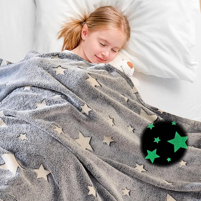 Wajade Glow in The Dark Stars Blanket, Soft Cozy Flannel Kids Throw Blanket for Boys and Girls, Cute Blanket for Sofa Couch Bed, Christmas Birthday Gift 60"x80"