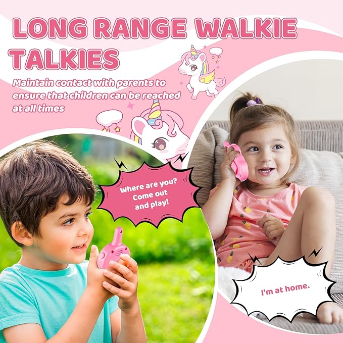 Unicorn Walkie Talkies for Kids - 2 Pack | 2000ft Range in Open Areas, <0.01W Ultra-Low Radiation, Auto-Sleep for 2-6Y Girls, CPC Certified
