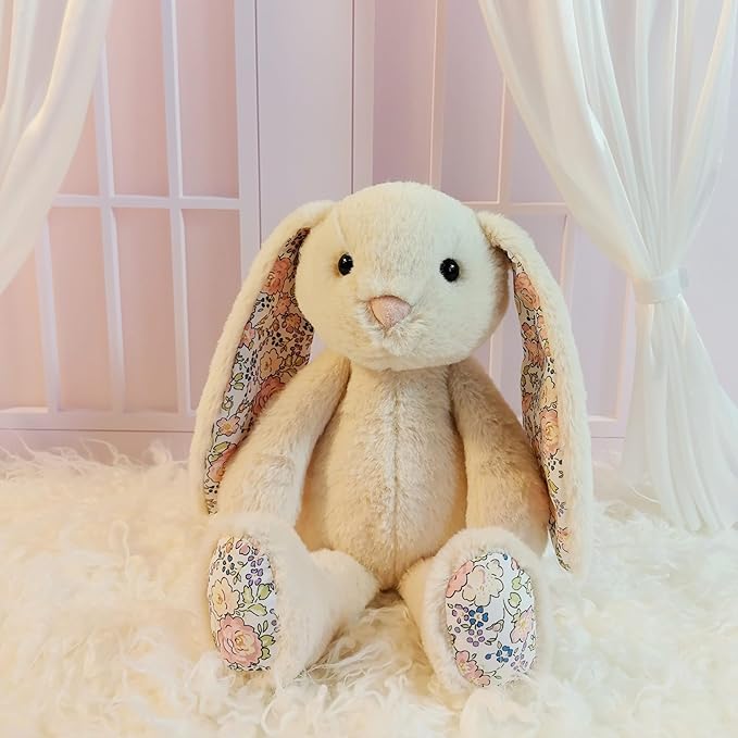 Easter Bunny Stuffed Animals with Cotton,Safe Material Soft Washable Stuffed Bunny,Cute Plush Toy Rabbit Easter Decoration Birthday Gift for Boys and Girls, Crushed Flower,9"