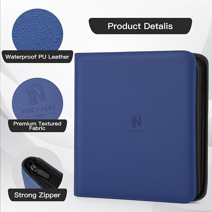 Premium Card Binder 12 Pocket for 720 Pockets Trading Card Binder, PU Zipper Card Collection Album, Book Holder for MTG, TCG, Game Cards, Sports Cards(Blue)