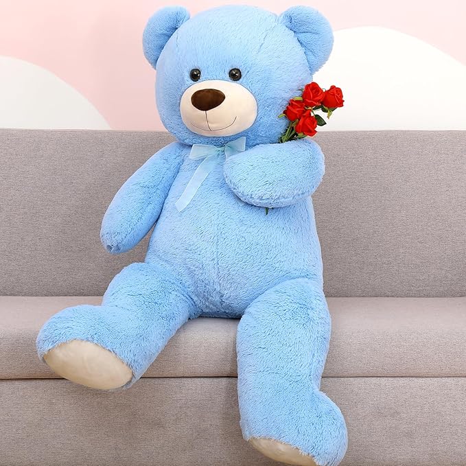 MorisMos Giant Teddy Bear Stuffed Animal 4 Feet,51'' Big Teddy Bear for Girlfriend Boyfriend Wife Mother Fiancée Valentine's Gift, Large Stuffed Bear Plush for Kid Christmas Birthday Baby Shower,Blue