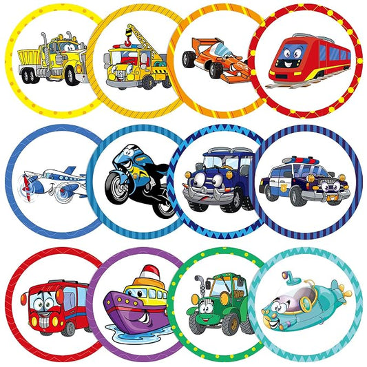 Eersida 120 Pcs Toilet Targets for Potty Training Boy Pee Tinkle Target Travel Potties Flushable Car Animal Potty Training Sticker You Pee on Toilet Aiming Target for Toddler Boy(Transportation Style)