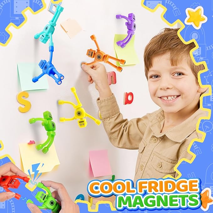 Magnetic Robot Men Travel Toys for Toddlers Boy Kids 5PC Airplane Road Trip Car Travel Activities Essential Cool Magnet Sensory Fidget for Classroom Gift for Boy 3 4 5 6 7 8 Year Old Stocking Stuffers
