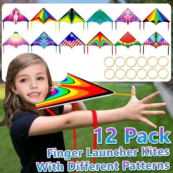YongnKids 6 Pack/ 20 Pack Mini Kite for Boys Girls Age 3-5 4-8, Finger Launcher Kites Easy to Fly Ejection Flying Toys Kite for Kids Teens Ages Beach Park Backyard Outdoor Sports