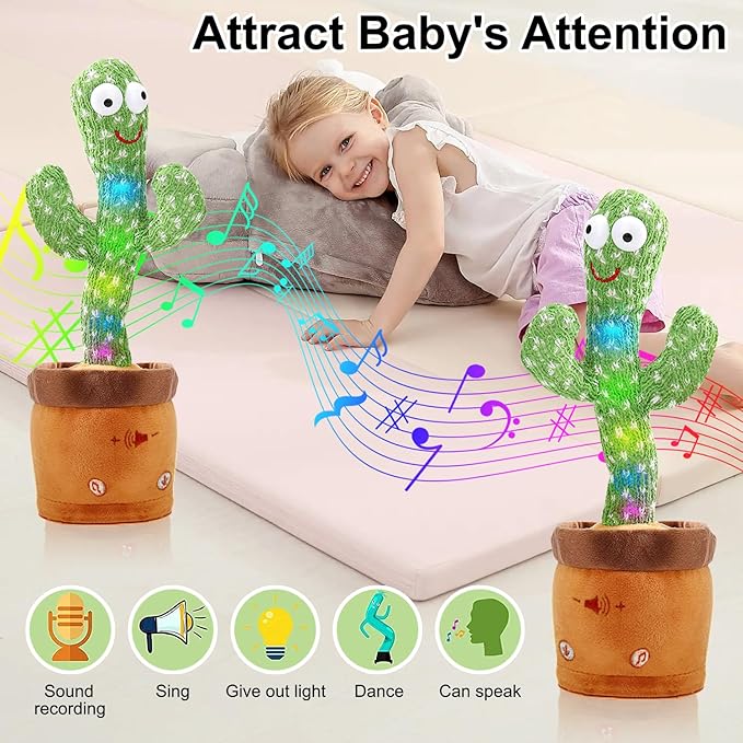 Dancing Talking Cactus Baby Toy for 3 4 5 6 7 8 9 10 11 12 Babies Boy 3-6 6-12 Singing Cactus 9-12 12-18 Repeat What You Say 36 Months Old Music PlushToys 1st Birthday Gifts