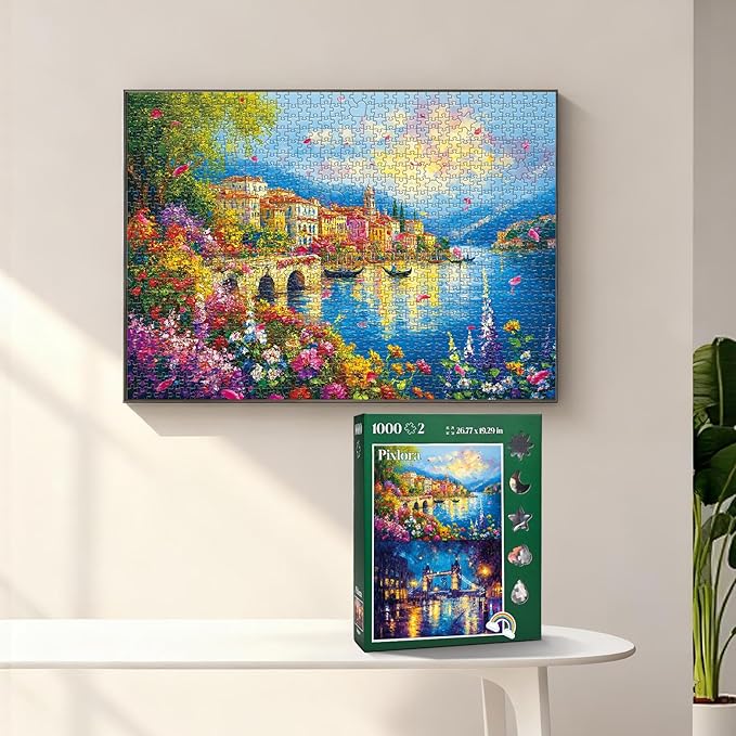 Puzzles for Adults 1000 Pieces, 2 Pack Unique Jigsaw Puzzle for Adults, Garden Town and Darkness Theme, Idea Family Games, Challenging Puzzles for Game Night