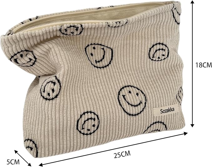 Cosmetic Bags for Women - Corduroy Cosmetic Bag Aesthetic Women Handbags Purses Smile Dots Makeup Organizer Storage Makeup Bag Girls Case Bags (A-Blue)