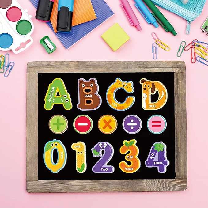 Large Size Cute Fridge Magnets for Toddlers, Preschool Spelling Learning Education Refrigerador Magnetic Toy (Letters Numbers 43pcs)
