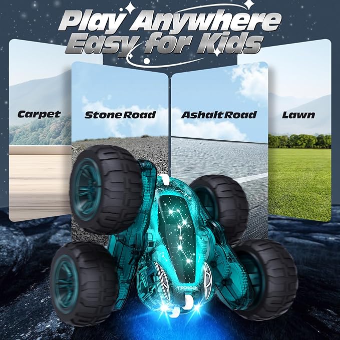 Tecnock Remote Control Car, 2.4GHz RC Cars with USB-C Easy Charging, 4WD Double Sided 360° Rotates and Flips RC Stunt Car, Toys Gift for Boys and Girls Ages 6-8, 8-12