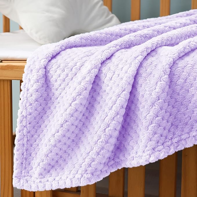 Exclusivo Mezcla Waffle Fleece Throw Blanket for Couch, Light Purple | Lightweight Soft Blanket for Sofa, Bed, Living Room, Plush Fluffy Throw for Home Decor, Travel, All Season, 40x50 Inches