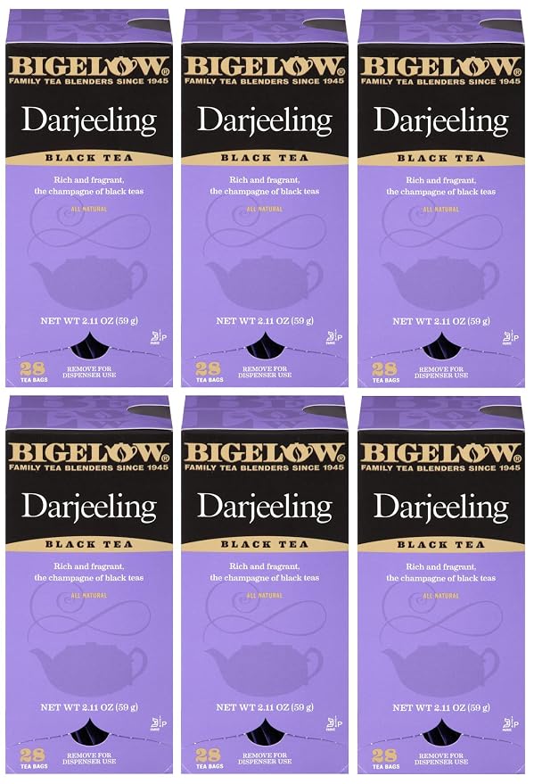Bigelow Darjeeling Blend Tea 28-Count Boxes (Pack of 6) Full Caffeine Premium Black Tea Bold and Antioxidant-Rich Full Caffeine Black Tea in Foil-Wrapped Bags