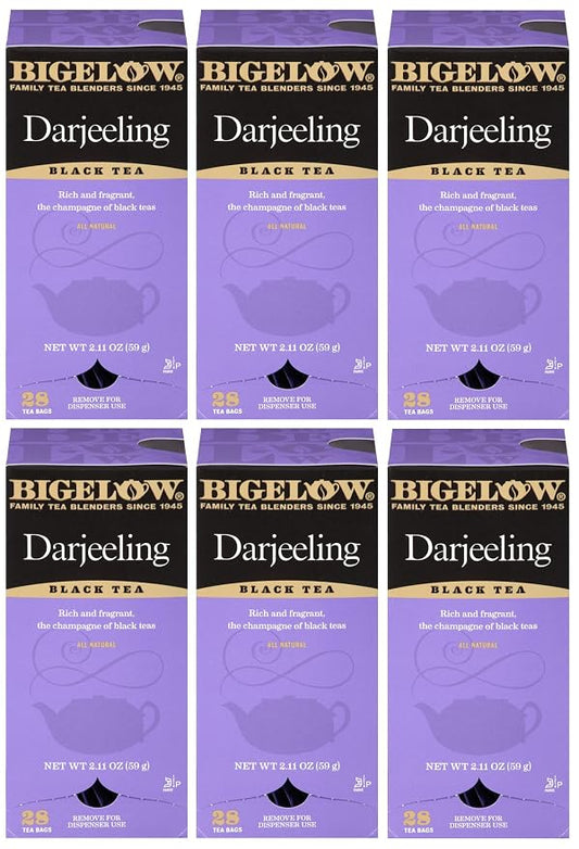 Bigelow Darjeeling Blend Tea 28-Count Boxes (Pack of 6) Full Caffeine Premium Black Tea Bold and Antioxidant-Rich Full Caffeine Black Tea in Foil-Wrapped Bags