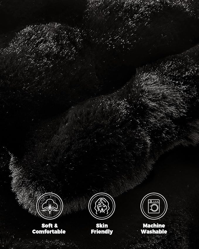 Ultra Soft Cozy Faux Fur Throw Blanket, Fuzzy Plush Thick Bubble Blanket, Oversize Luxury Fluffy Blanket for Couch, Bed, and Living Room, 60x80 Inches, Black
