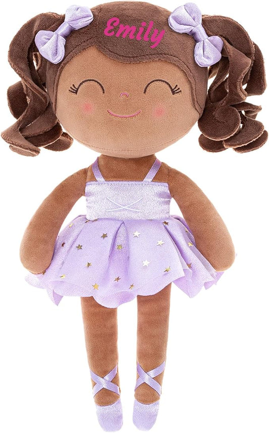 Gloveleya Personalized Ballerina Doll with Custom Name – Soft Plush Baby Girl Gift for Birthday, Christmas, Baby Shower & Keepsake – 13 Inch Lavender Ballet Girl Toy
