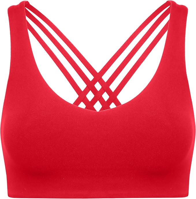 CRZ YOGA Butterluxe Multi-Strap Cross Back Sports Bras for Women - V Neck Padded Strappy Wireless Yoga Top