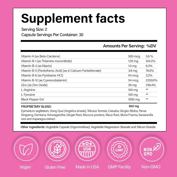Pretty Privates Libido Booster Supplement for Women – Women’s Intimacy & Confidence Support – Herbal Blend with Maca, Ginseng & L-Arginine – Made in USA – 60 Capsules