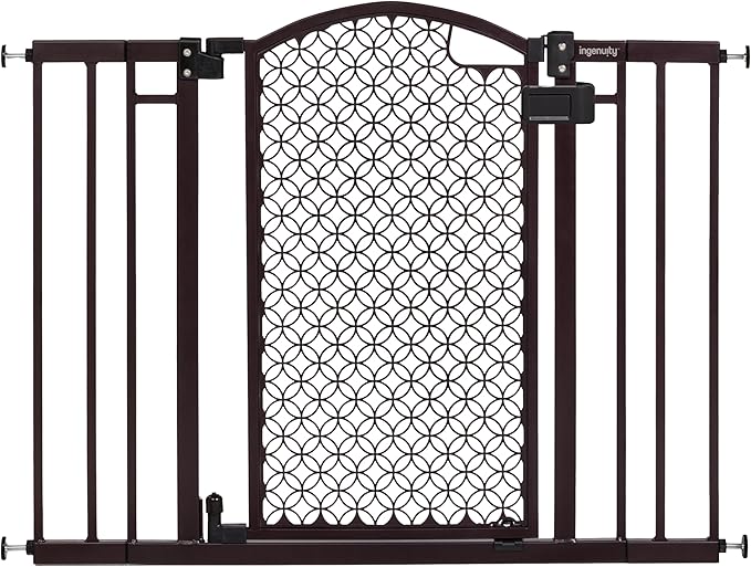 Ingenuity Decorative Panel Tall Baby Gate & Dog Gate, 28"-42" Wide, 30" Tall, Hardware or Pressure Mounted, Install on Top or Bottom of Stairs, Banister, or Doorway - Espresso